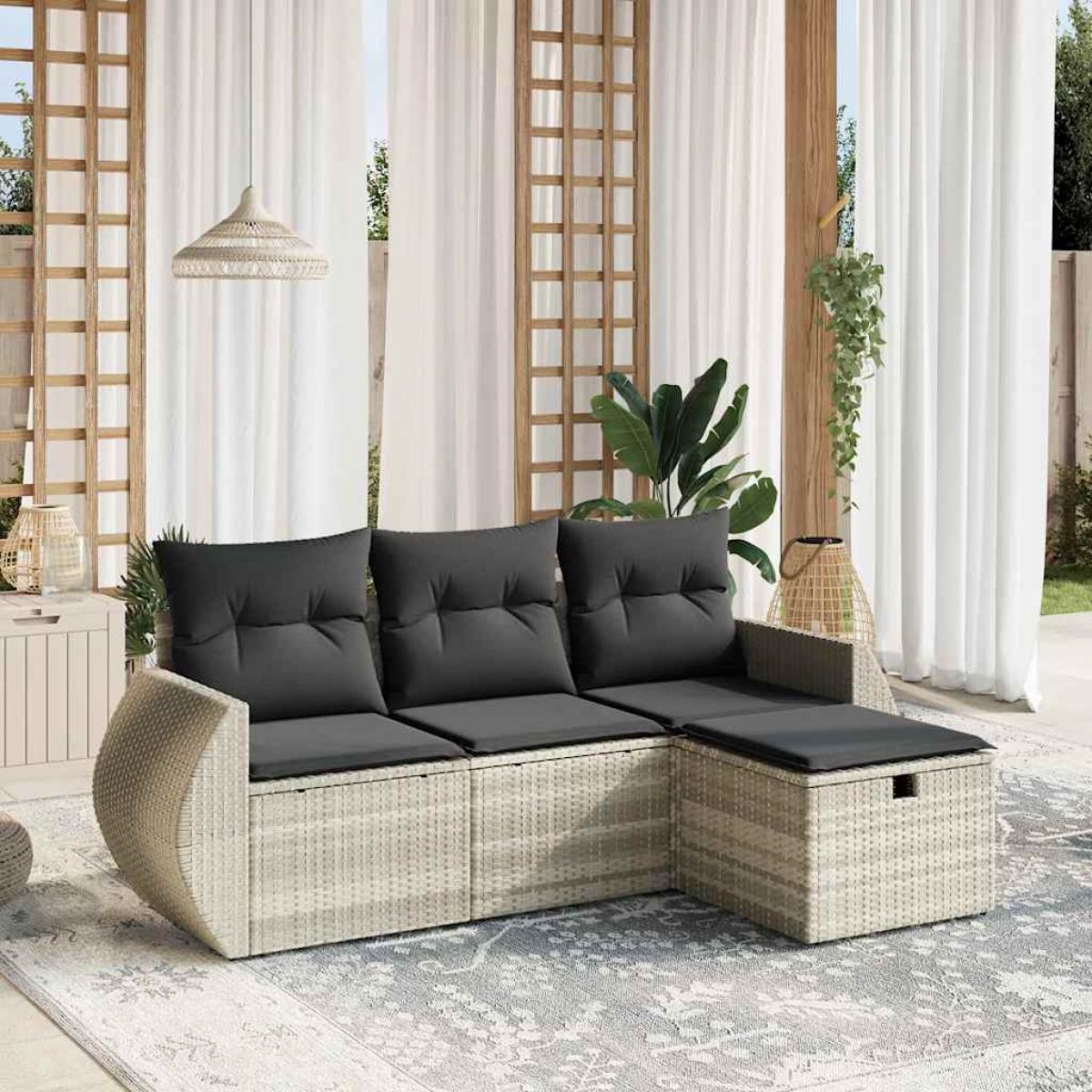 Set de sofás de jardín 4 pzas y cojines ratán sintético gris