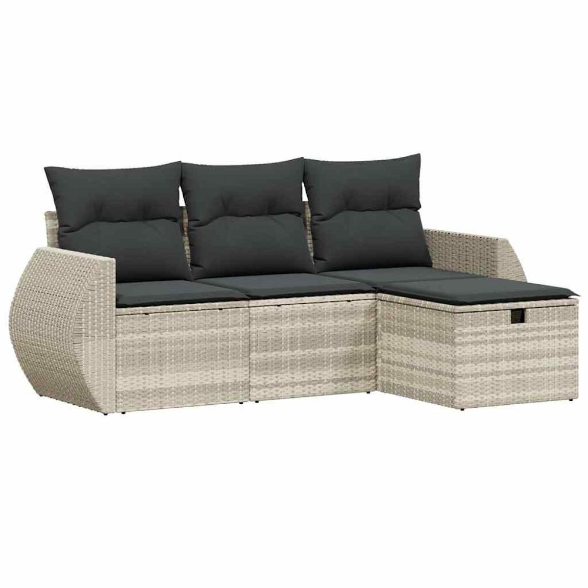 Set de sofás de jardín 4 pzas y cojines ratán sintético gris