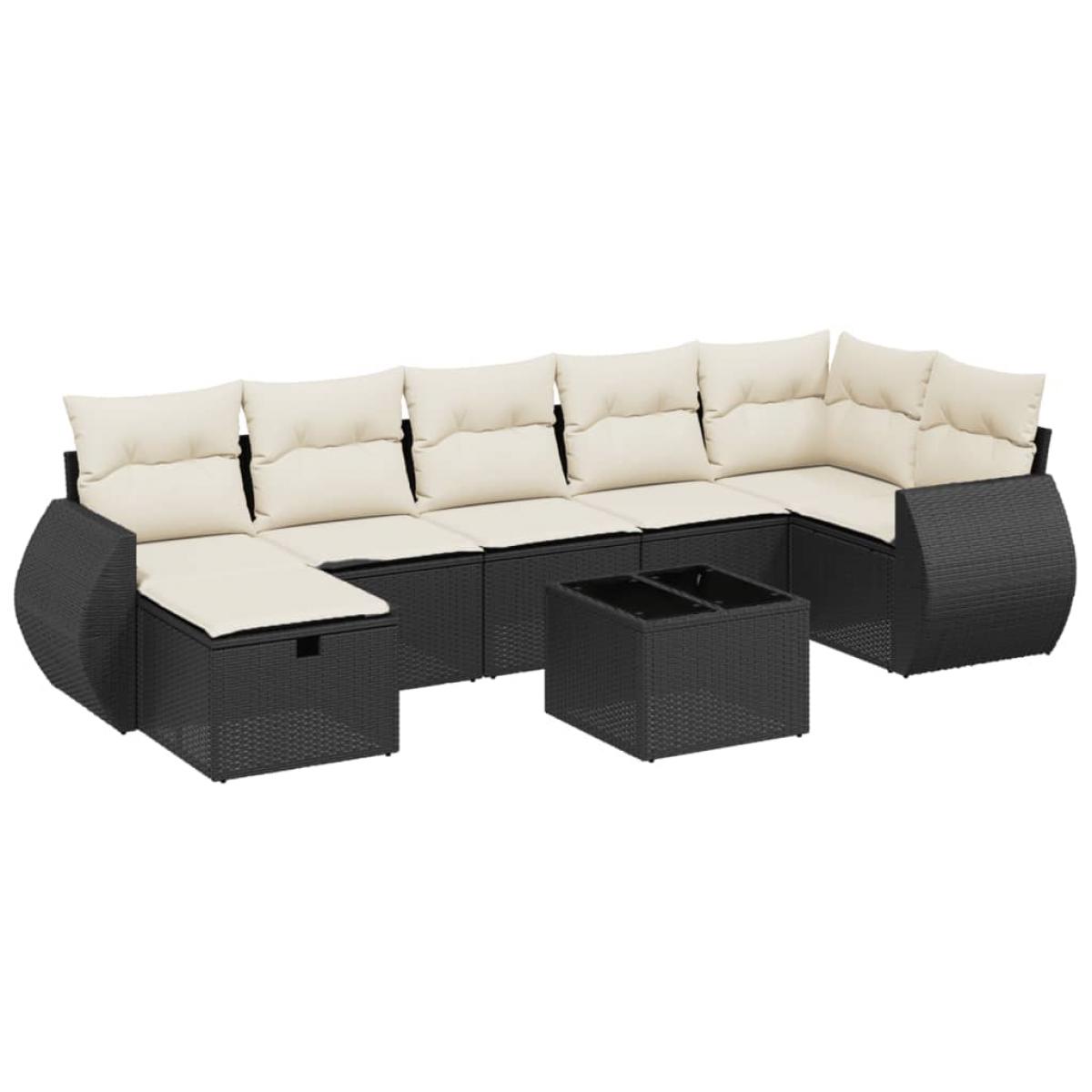 Set de sofás de jardín 8 piezas y cojines ratán sintético negro