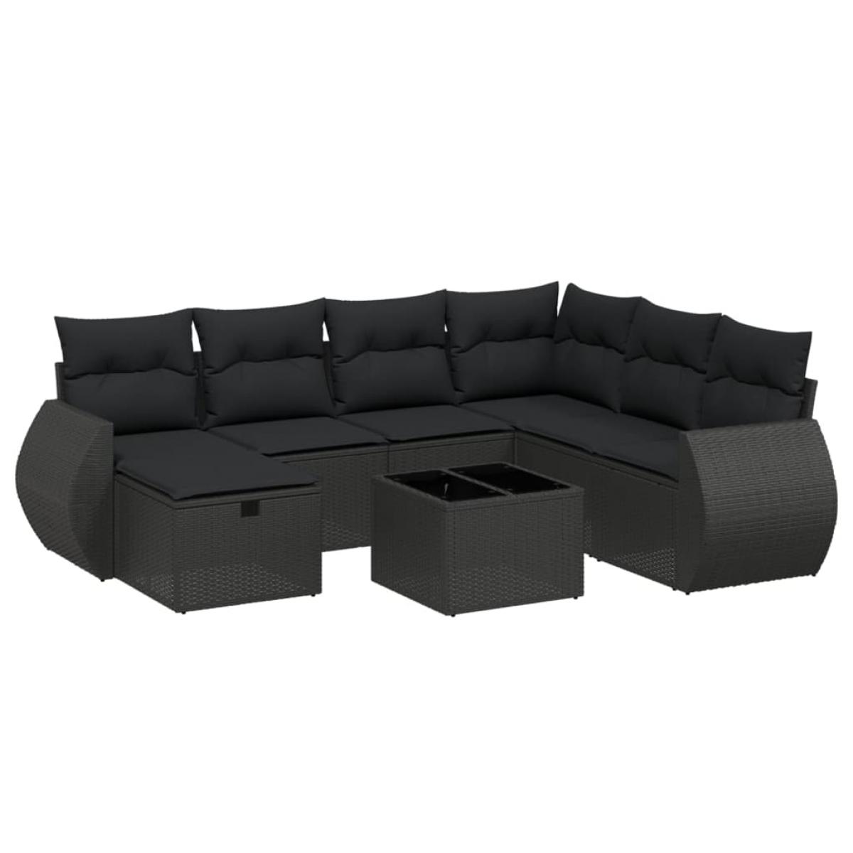 Set de sofás de jardín 8 piezas y cojines ratán sintético negro