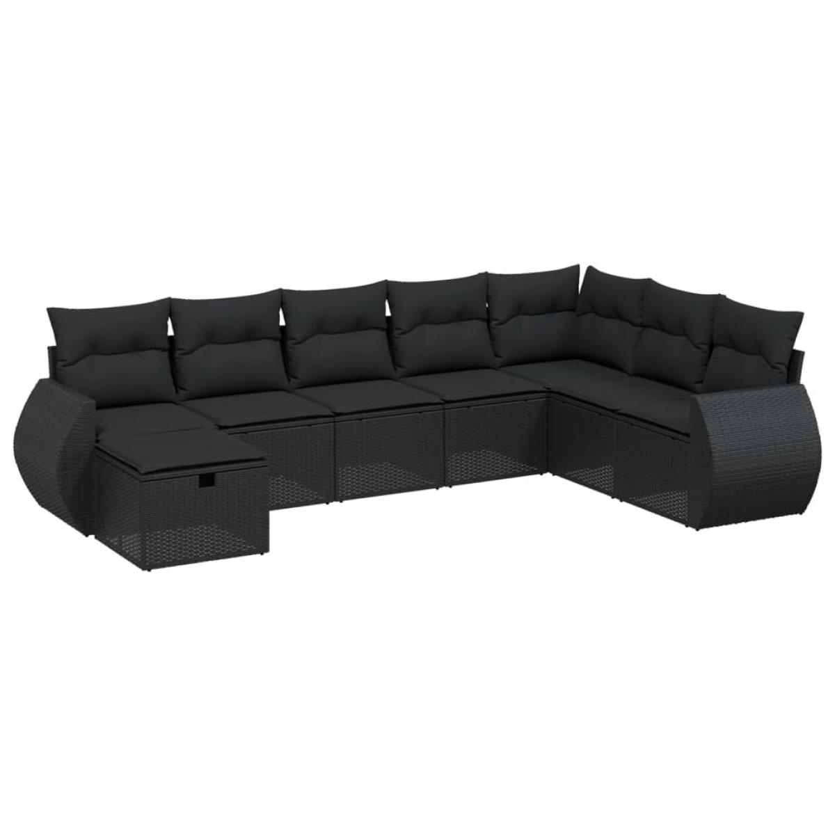 Set de sofás de jardín 8 piezas y cojines ratán sintético negro