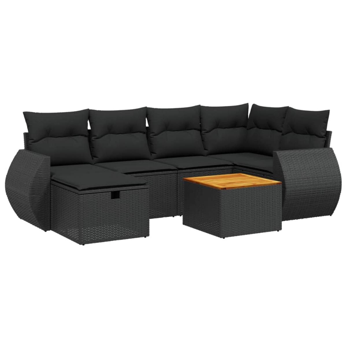 Set de comedor de jardín 7 pzas y cojines ratán sintético negro
