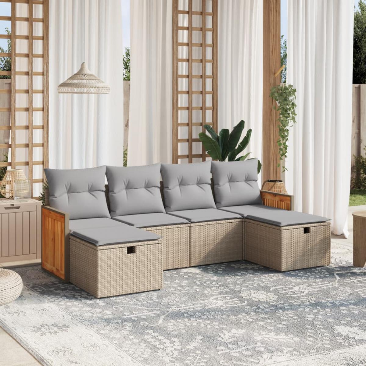 Juego de sofás jardín con cojines beige mezcla 6 pzas ratán PE