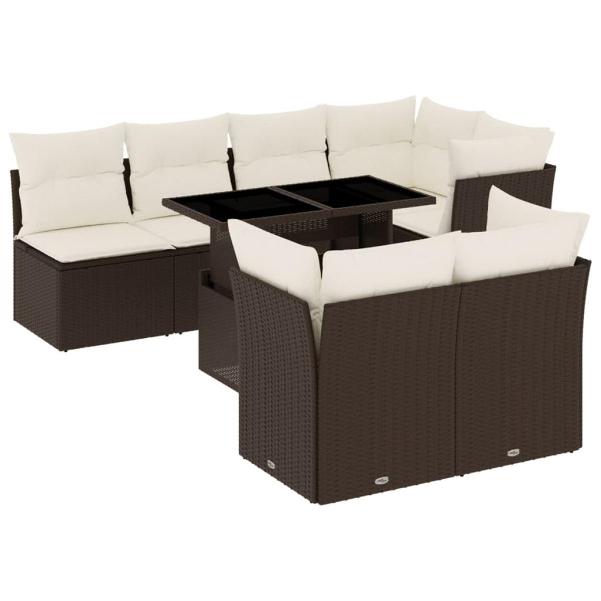Set sofás de jardín 8 piezas y cojines ratán sintético marrón