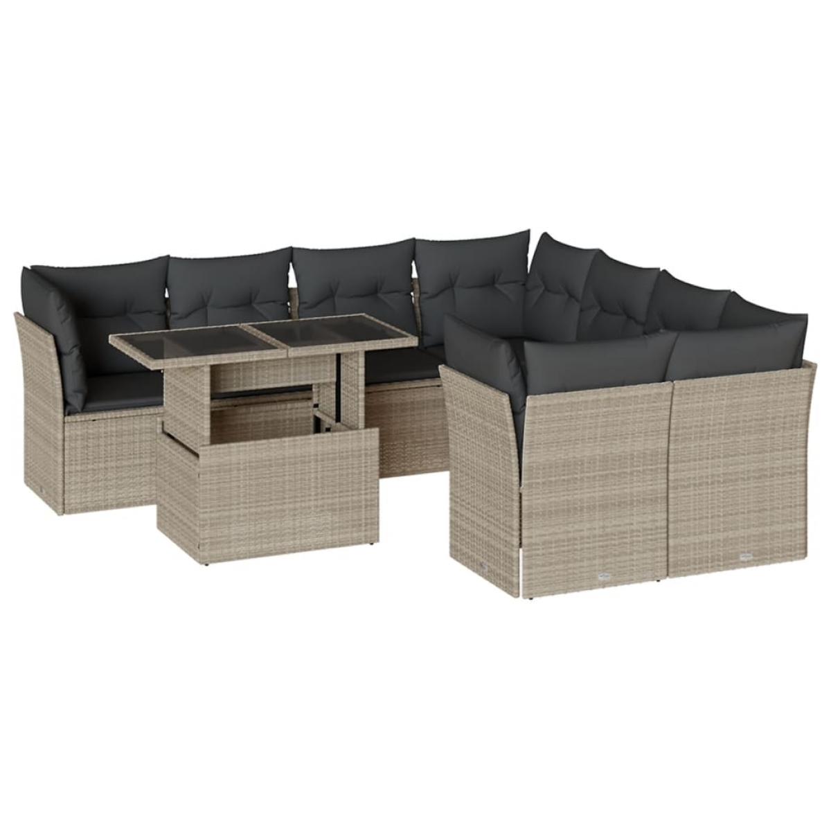 Set muebles jardín 9 pzas y cojines ratán sintético gris claro