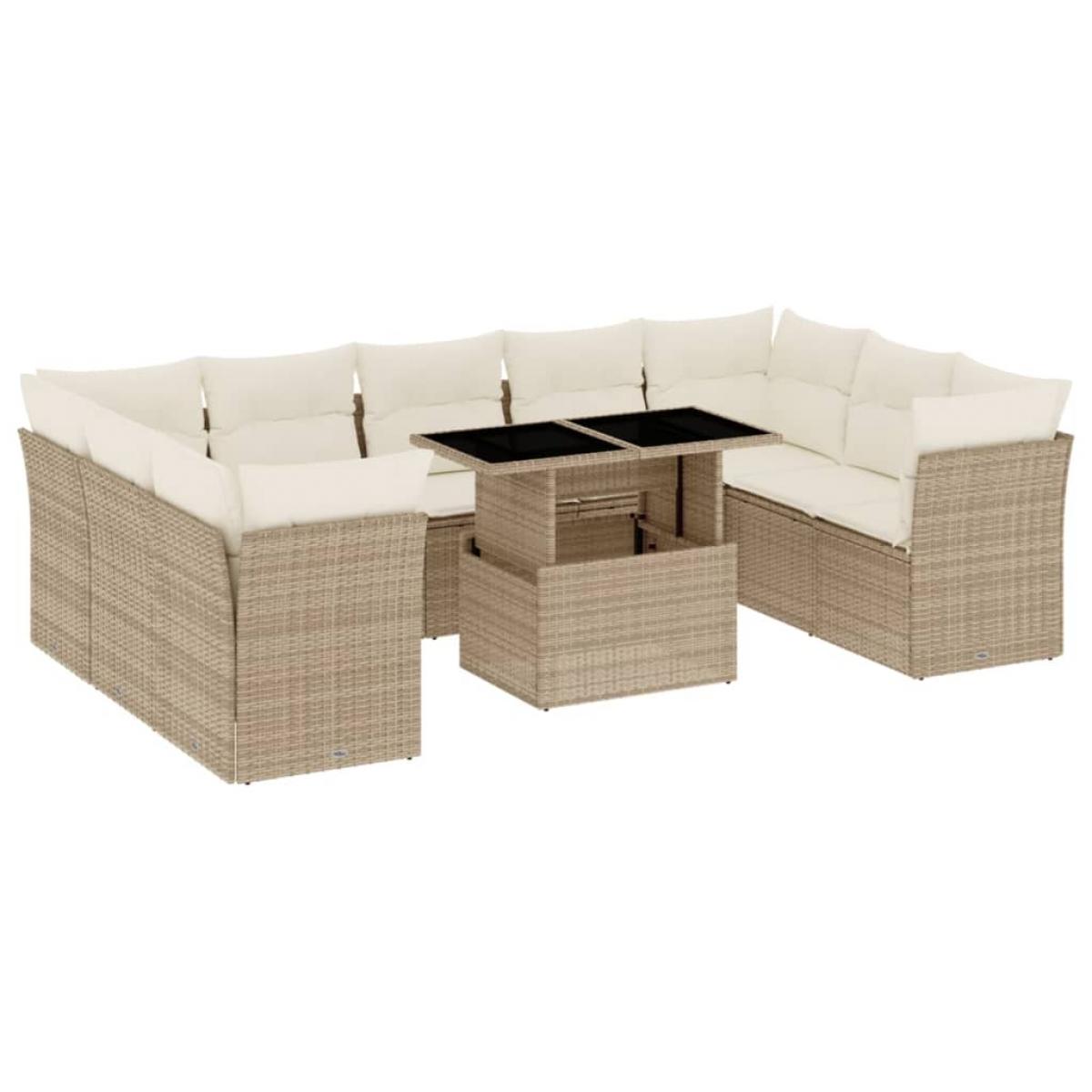 Juego de sofás jardín con cojines beige 10 pzas ratán sintético