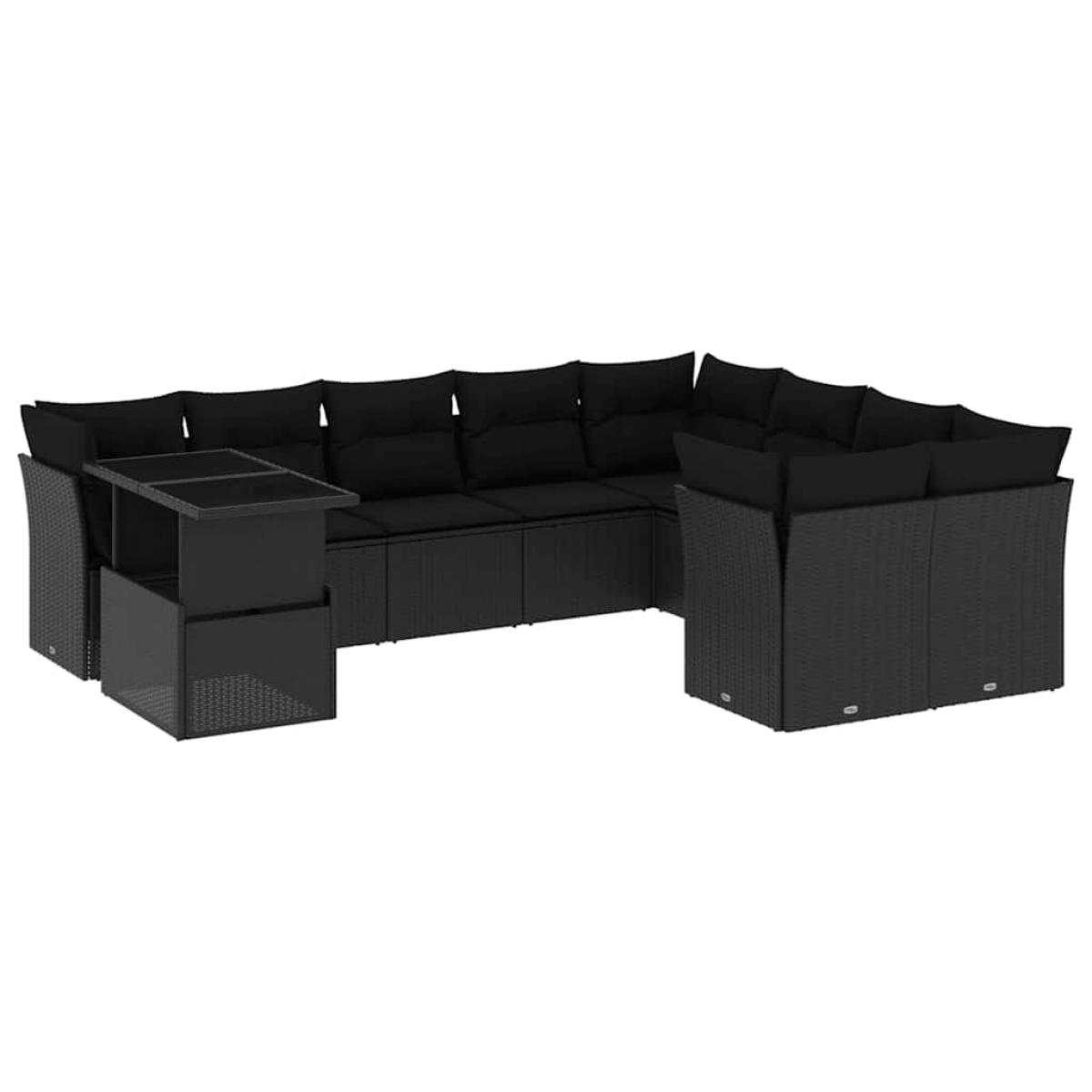 Set de sofás de jardín 10 pzas cojines ratán sintético negro