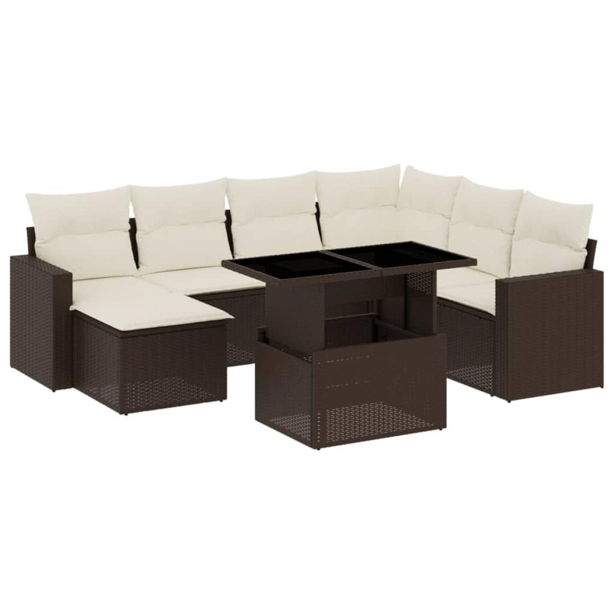 Set sofás de jardín 8 piezas y cojines ratán sintético marrón