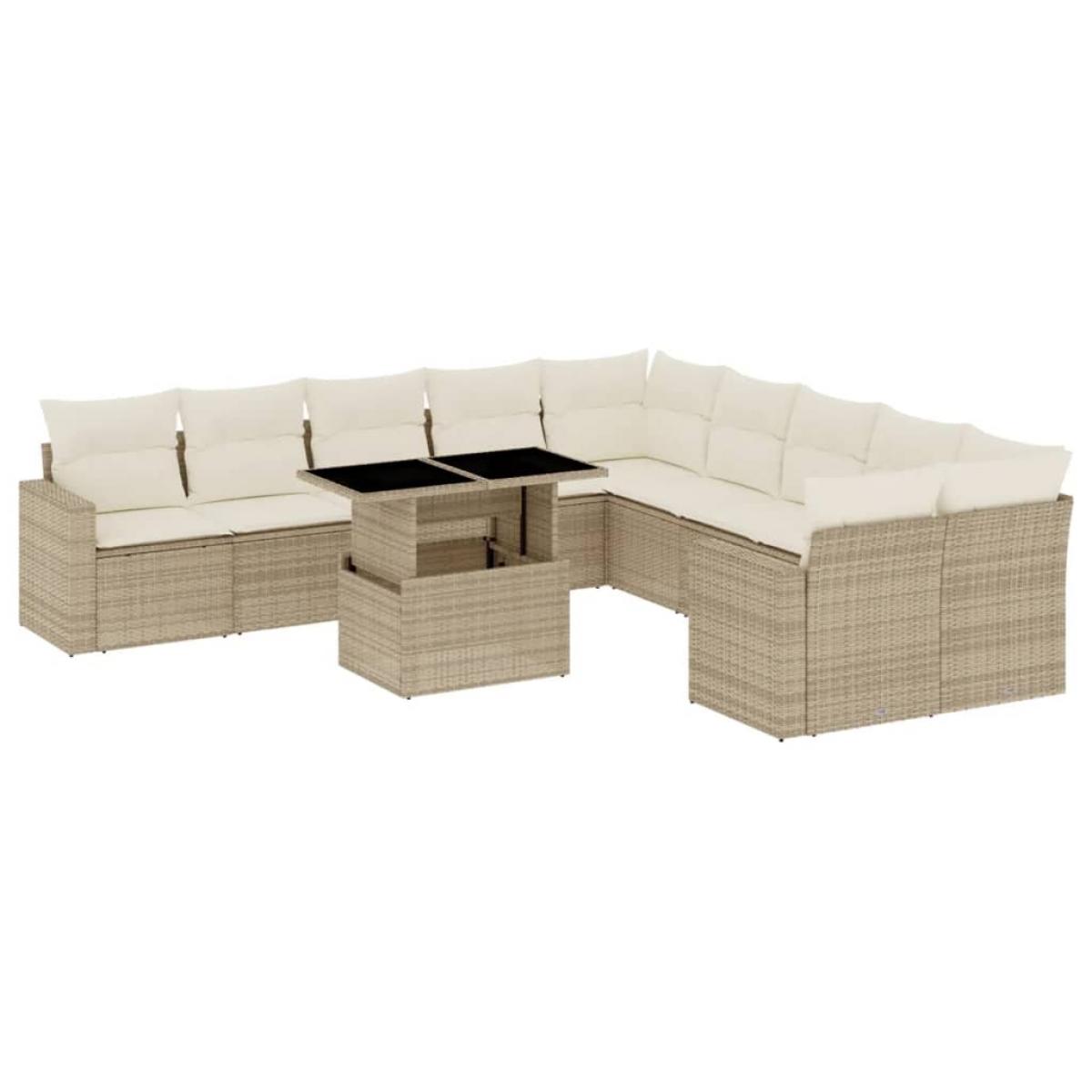 Set de sofás de jardín 11pzas con cojines ratán sintético beige
