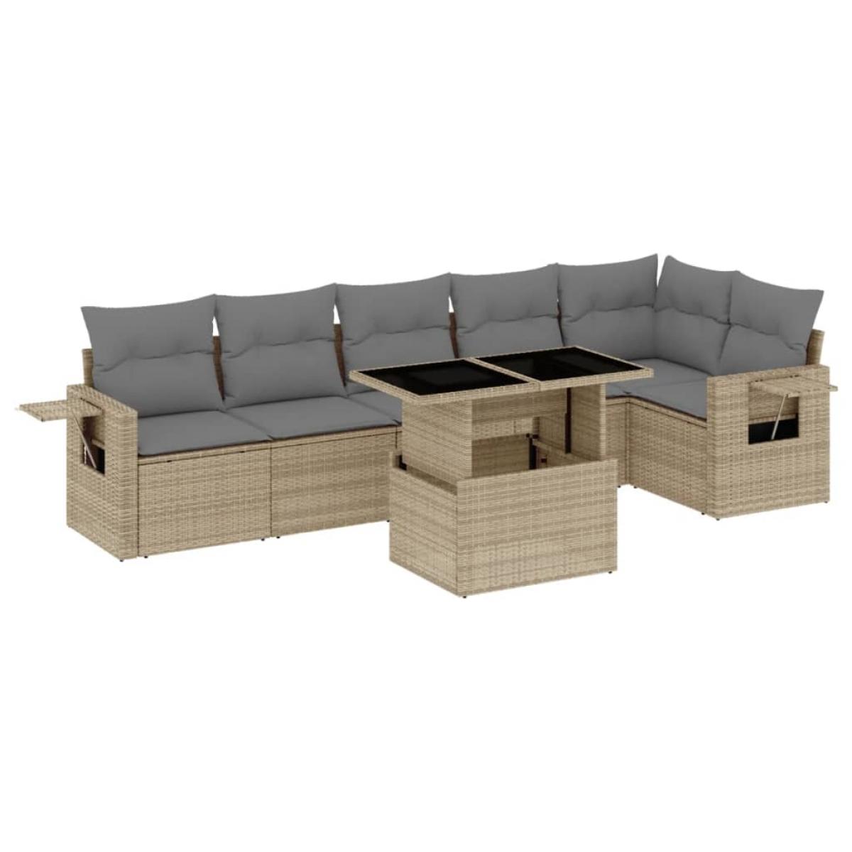 Set sofás de jardín 7 piezas y cojines ratán sintético beige
