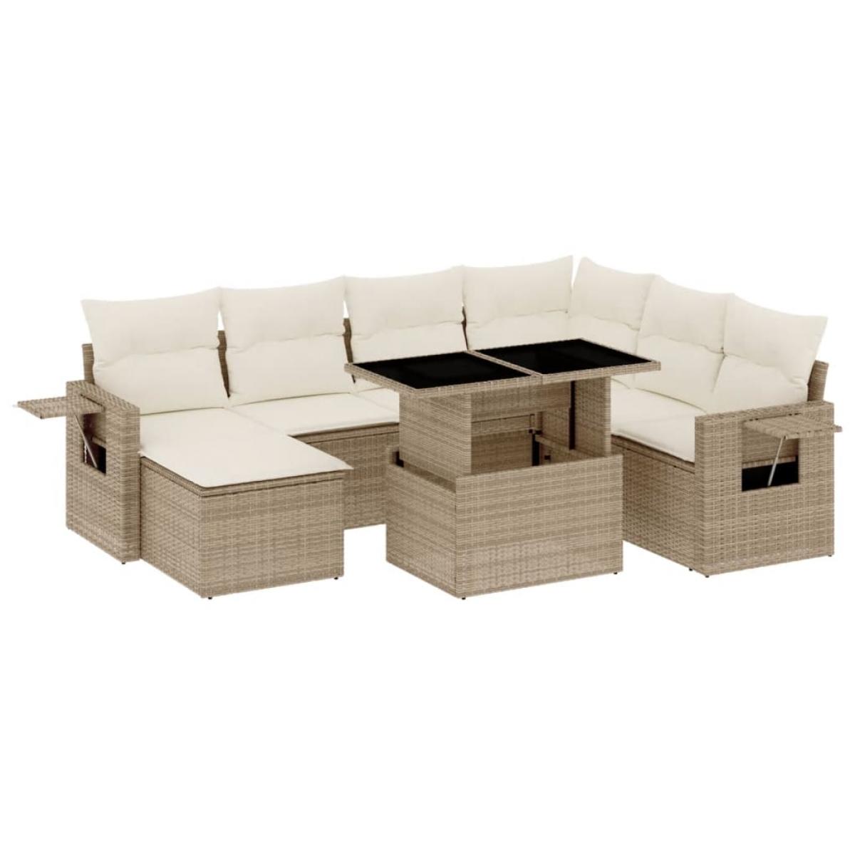 Set de sofás de jardín y cojines 8 piezas ratán sintético beige
