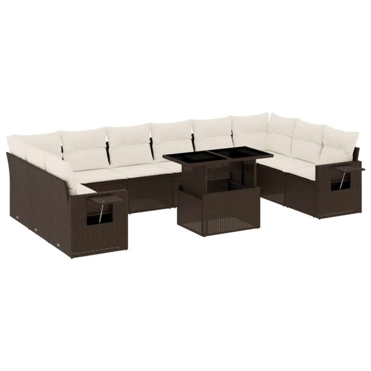 Set de sofás de jardín 11 pzas cojines ratán sintético marrón