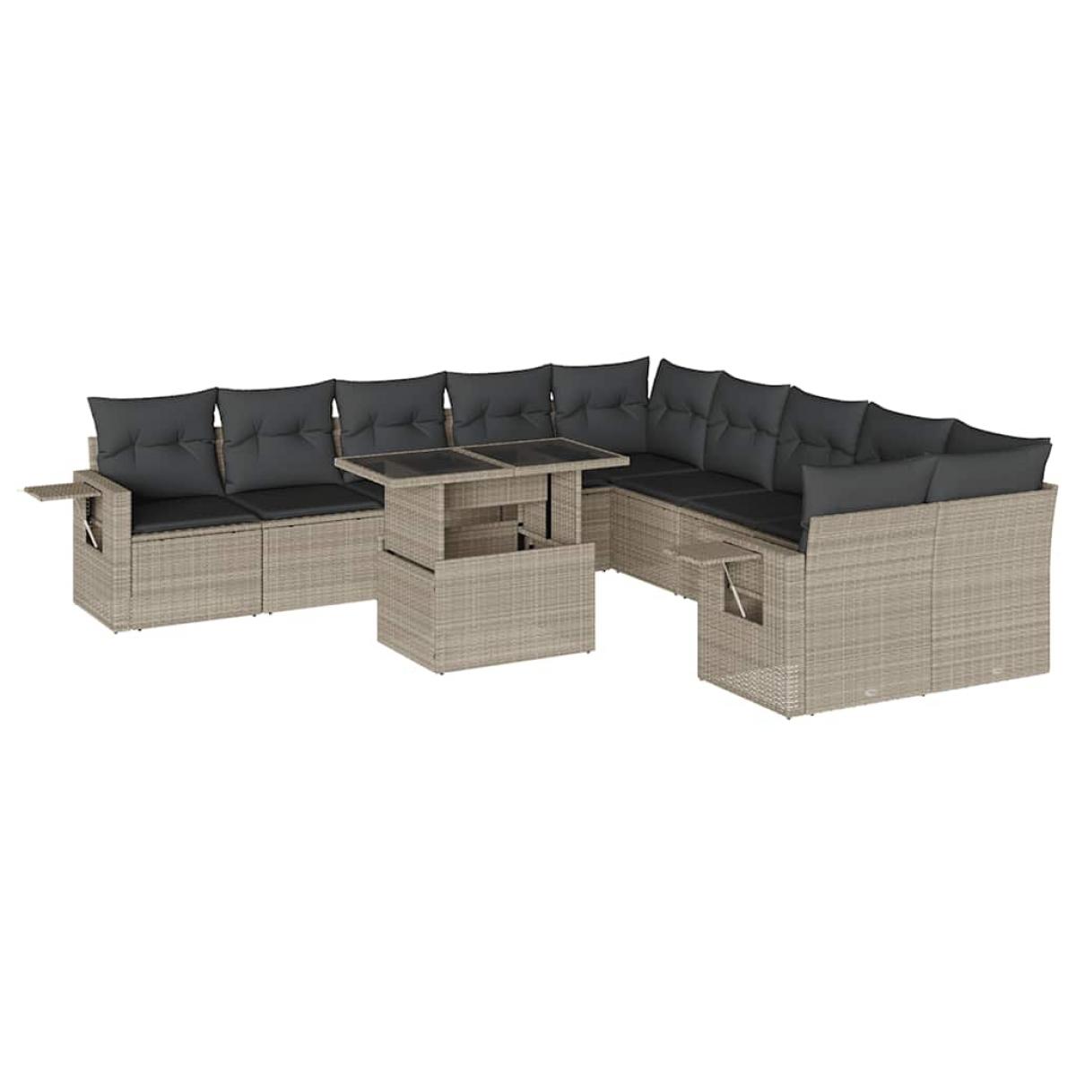 Set de sofás de jardín 11 pzas y cojines ratán sintético gris