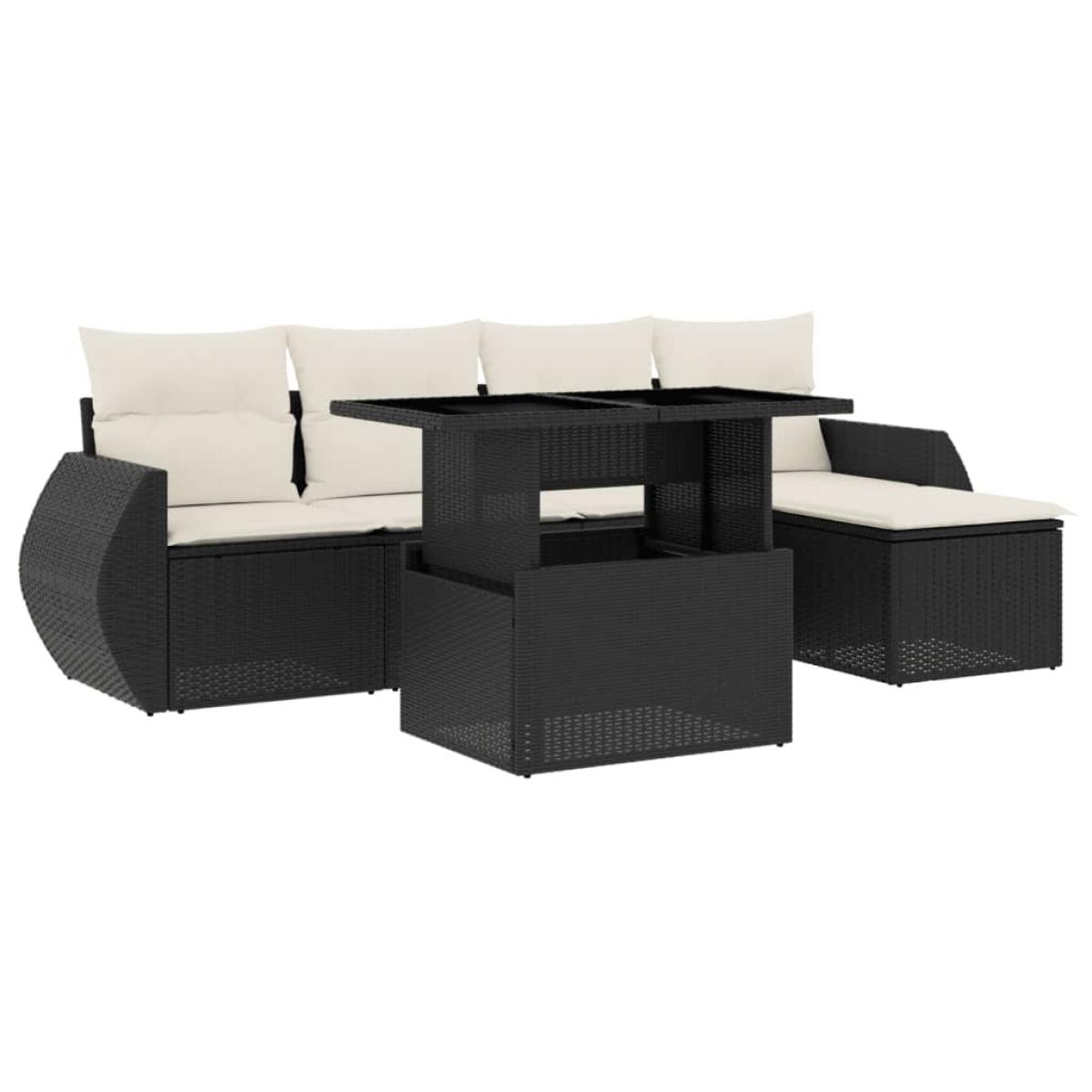 Set de sofás de jardín 6 piezas y cojines ratán sintético negro