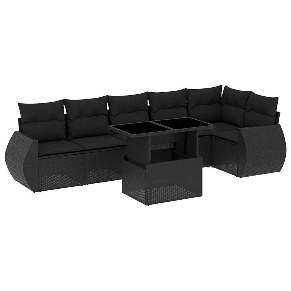 Set de sofás de jardín 7 pzas con cojines ratán sintético negro