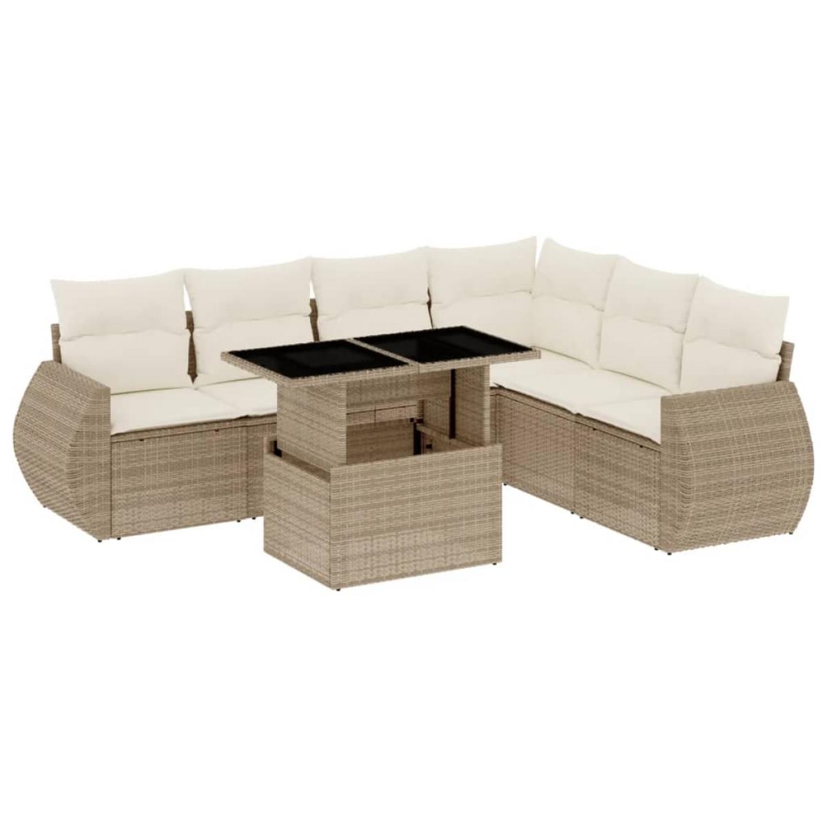 Set sofás de jardín 7 piezas y cojines ratán sintético beige