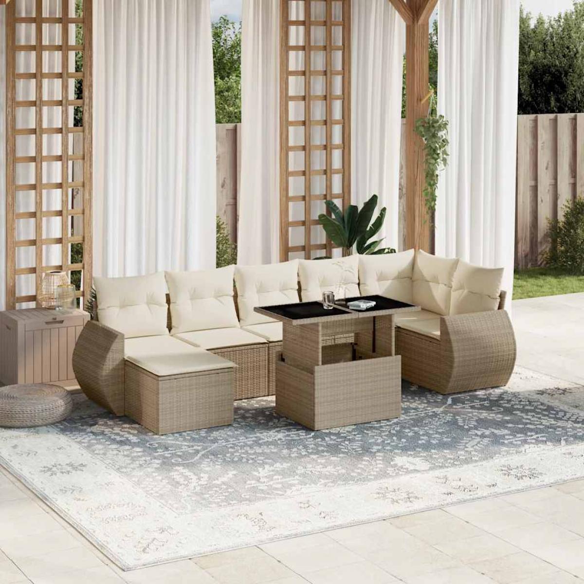 Set de sofás de jardín y cojines 8 piezas ratán sintético beige