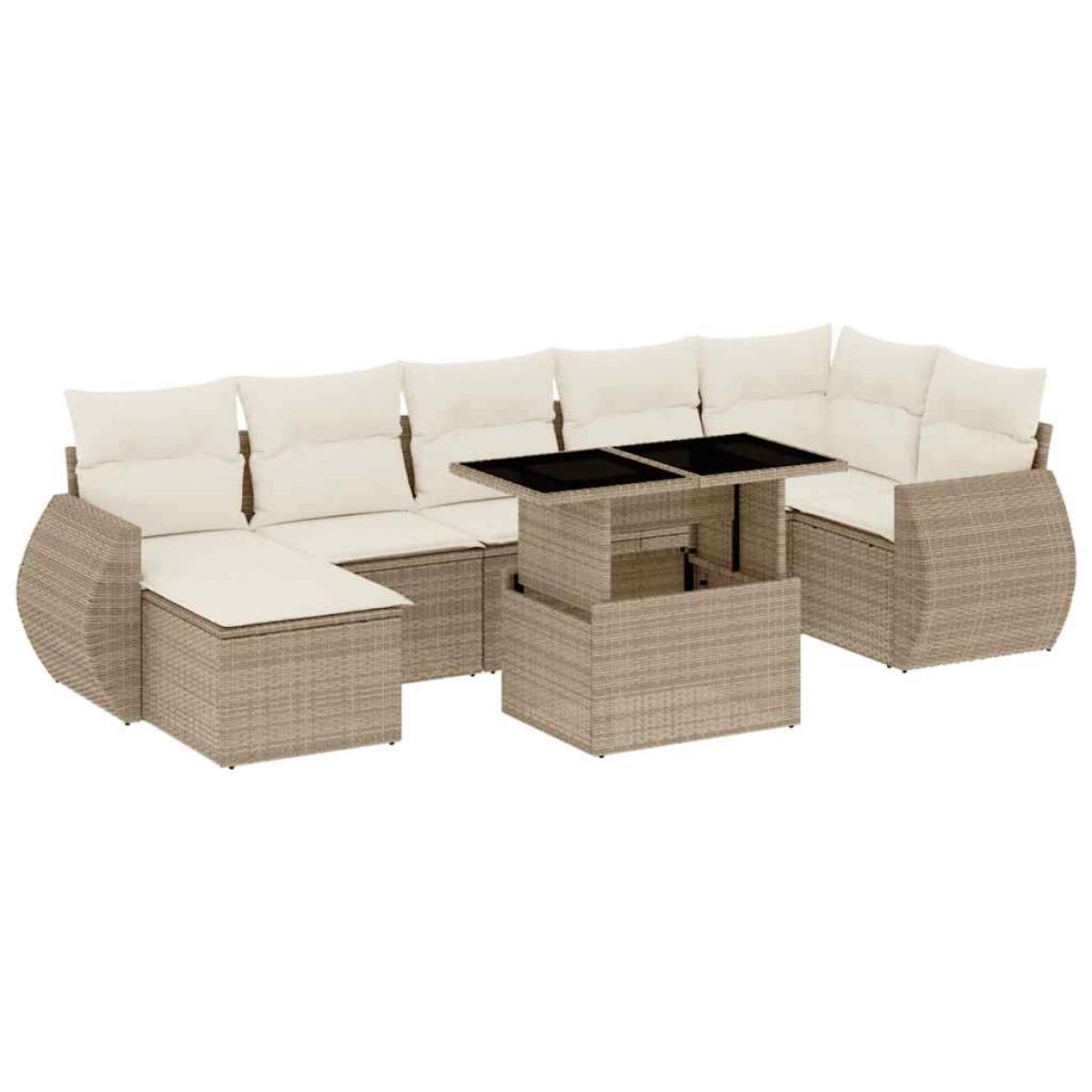 Set de sofás de jardín y cojines 8 piezas ratán sintético beige