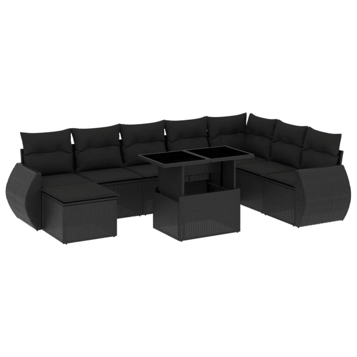 Set de sofás de jardín 8 piezas y cojines ratán sintético negro