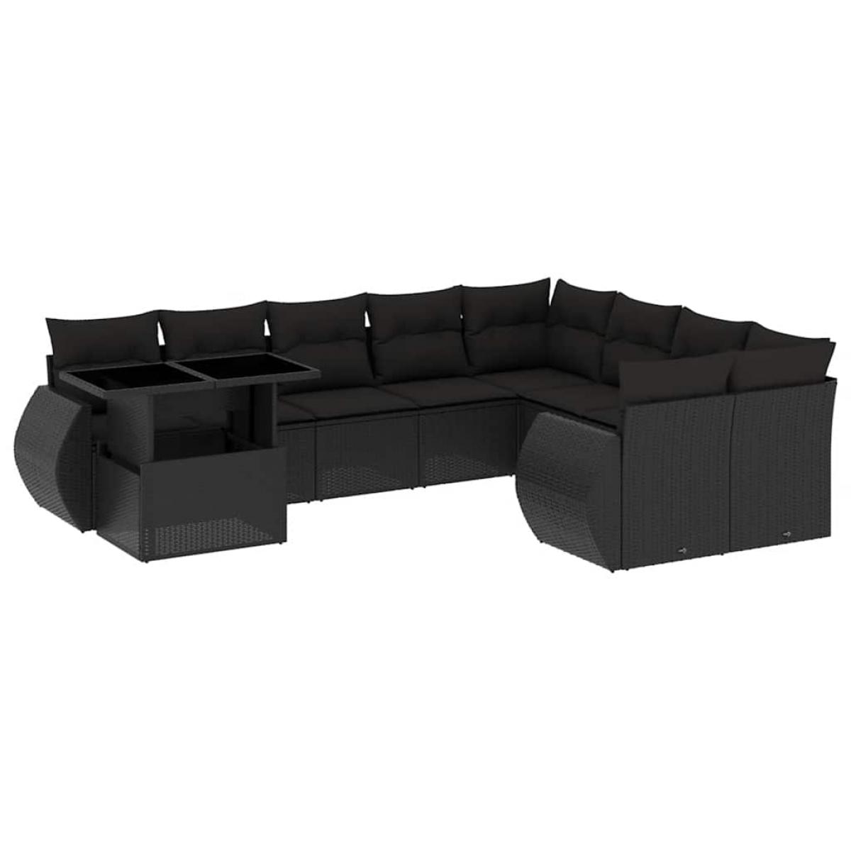 Set de sofás de jardín 10 pzas cojines ratán sintético negro