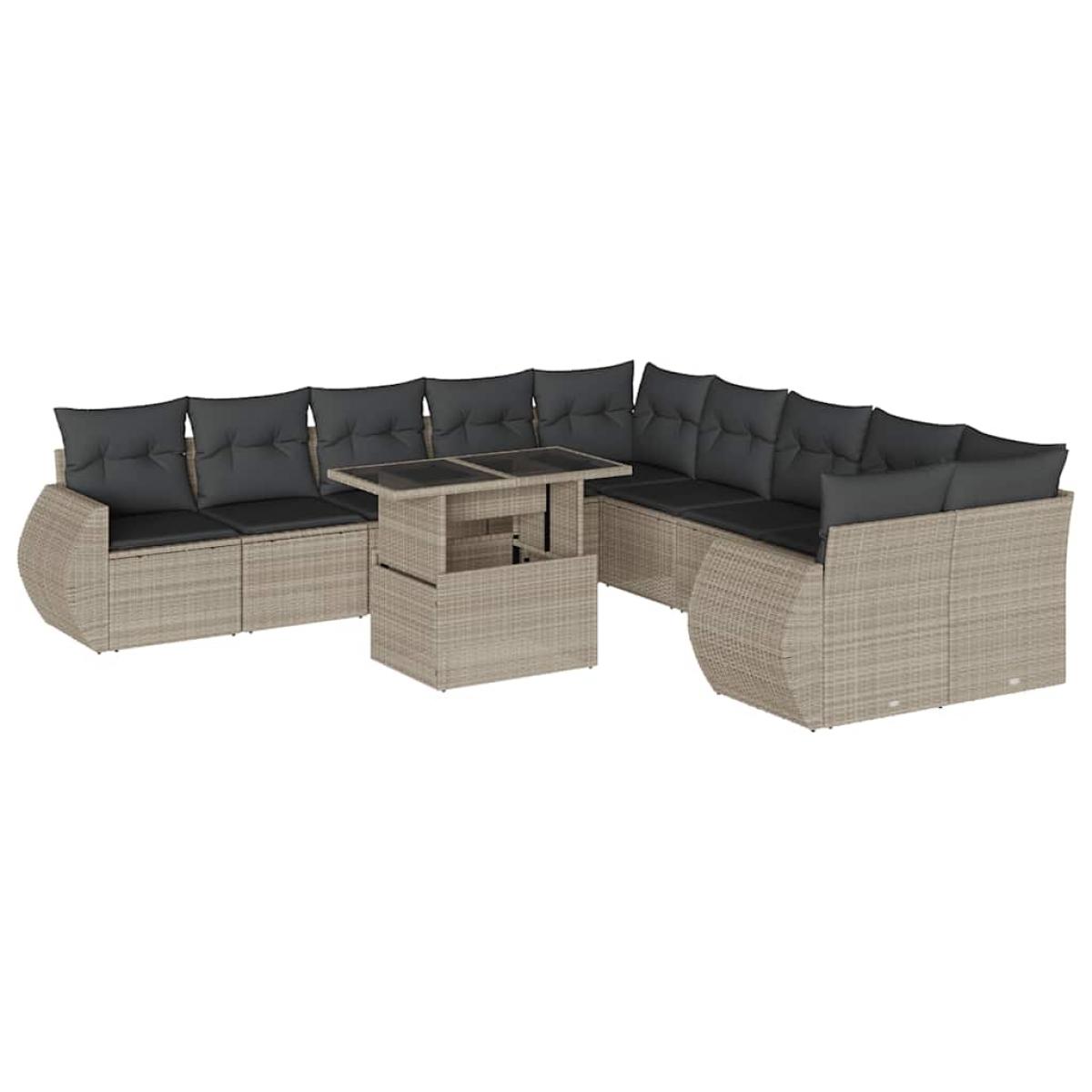 Set de sofás de jardín 11 pzas y cojines ratán sintético gris