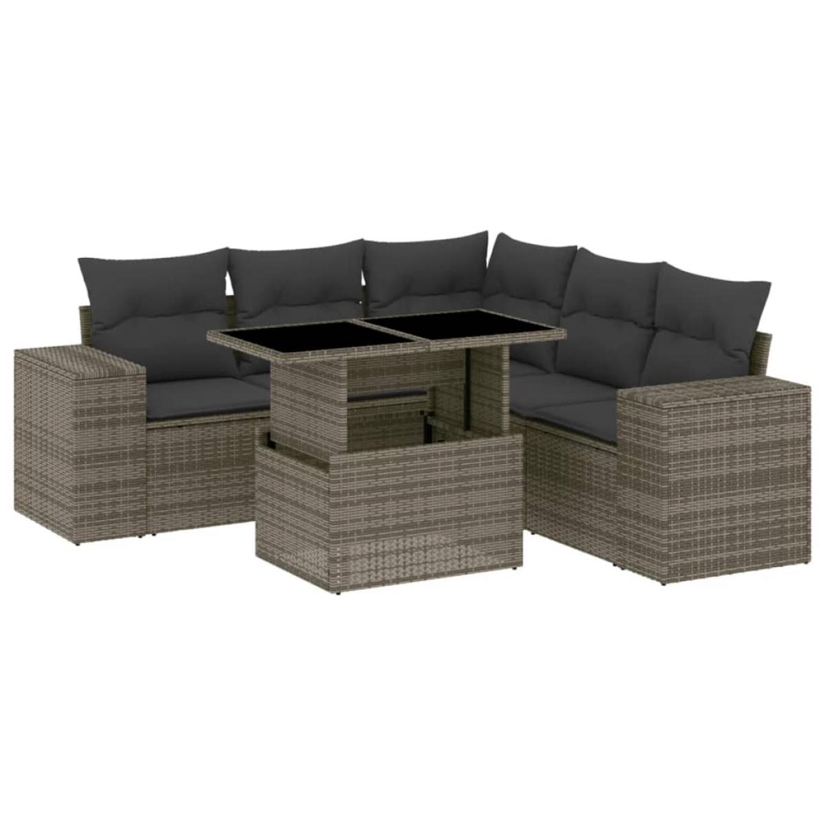 Set de muebles de jardín 6 pzas y cojines ratán sintético gris