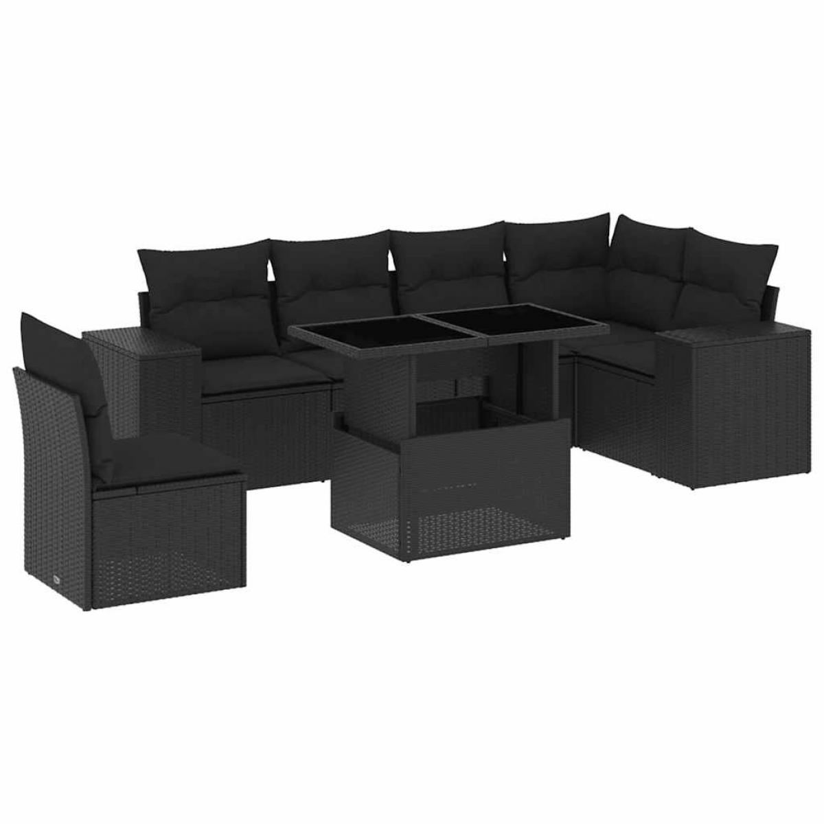 Set de sofás de jardín 7 pzas con cojines ratán sintético negro