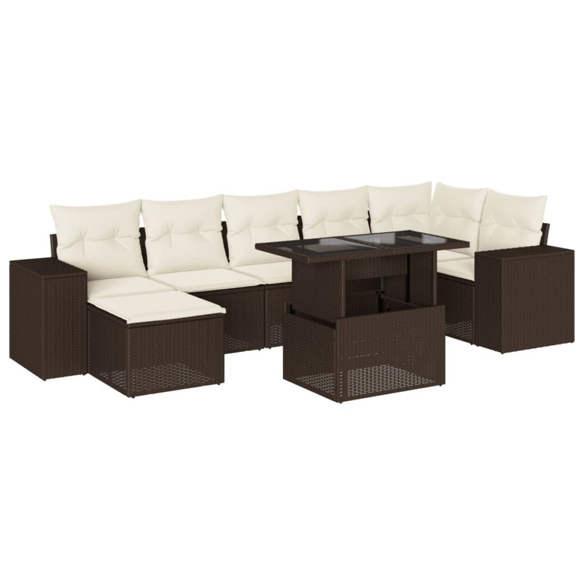 Set sofás de jardín 8 piezas y cojines ratán sintético marrón