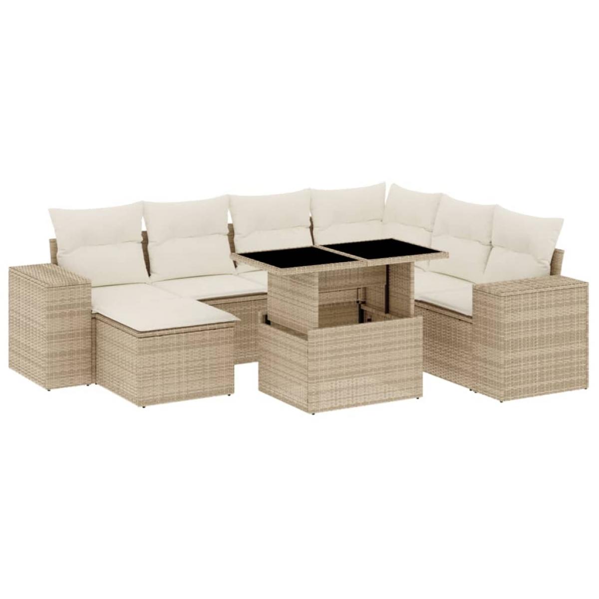 Set de sofás de jardín y cojines 8 piezas ratán sintético beige