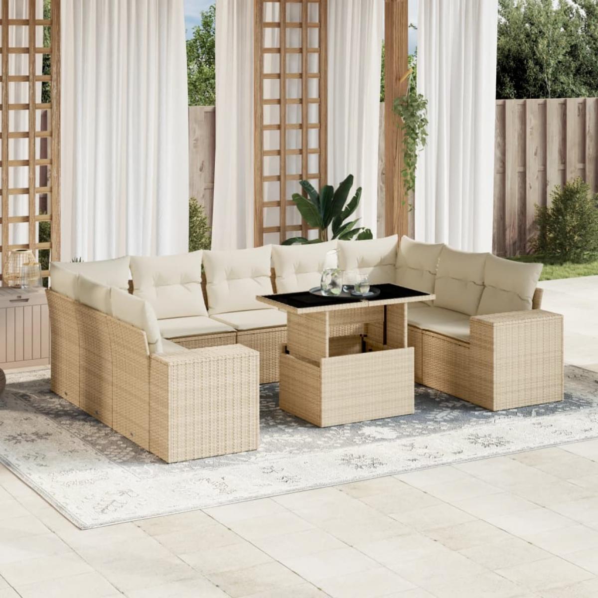Juego de sofás jardín con cojines beige 10 pzas ratán sintético