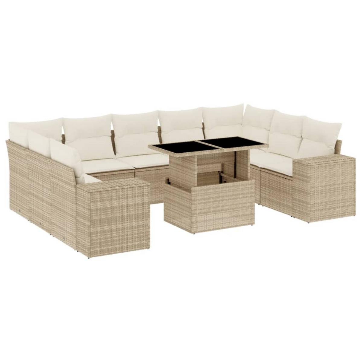 Juego de sofás jardín con cojines beige 10 pzas ratán sintético