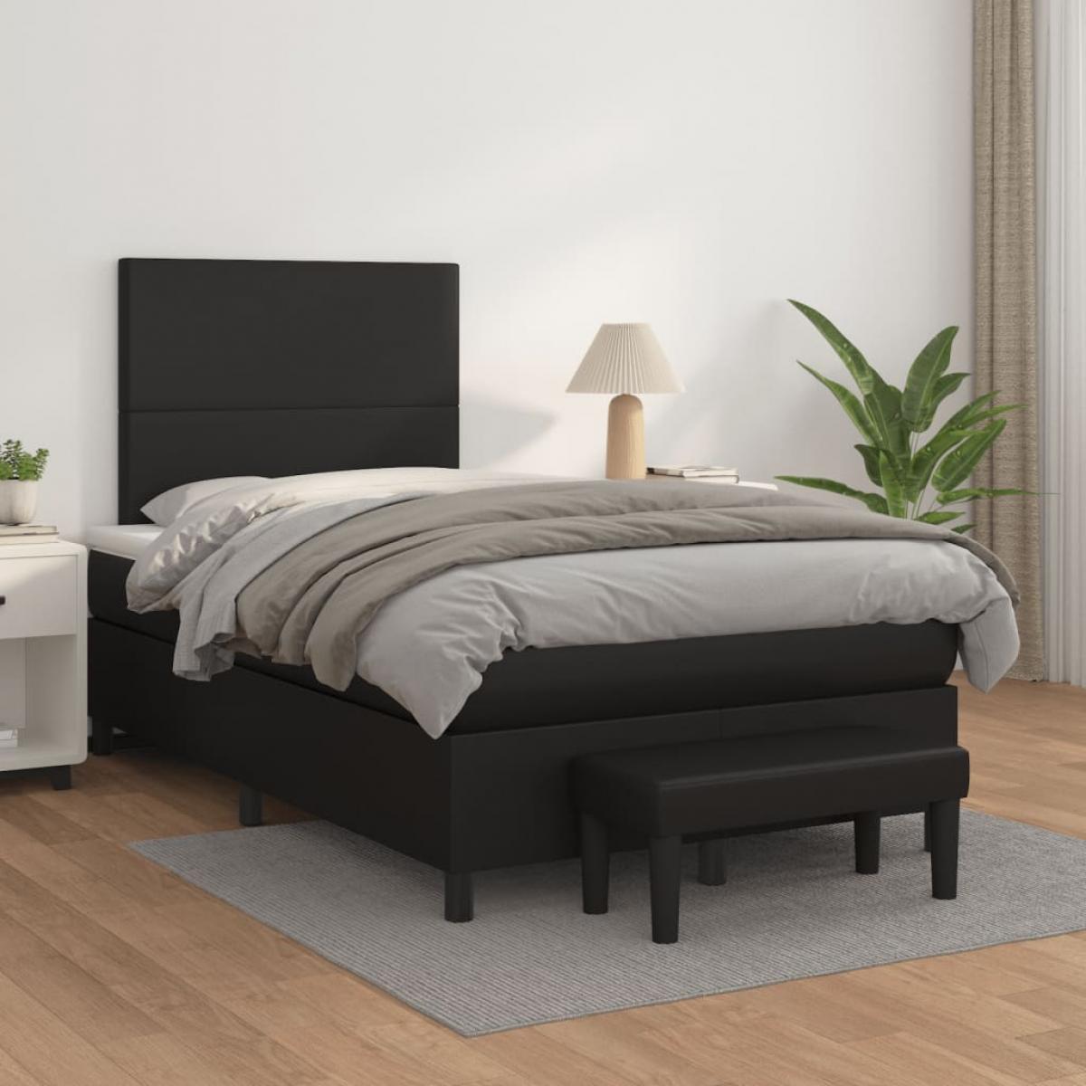 Cama box spring con colchón cuero sintético negro 120x190 cm