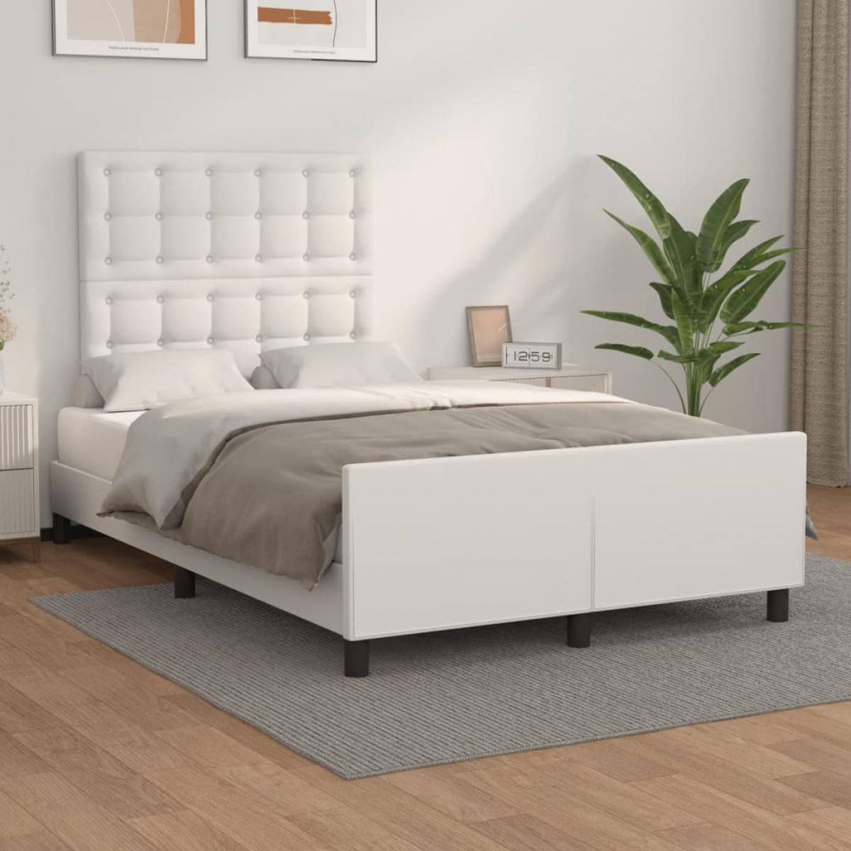 Estructura de cama sin colchón cuero sintético blanco 120x190cm