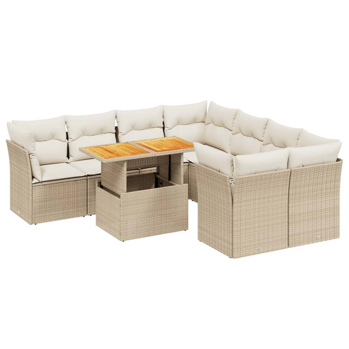 Set de sofás de jardín 9 pzas con cojines ratán sintético beige