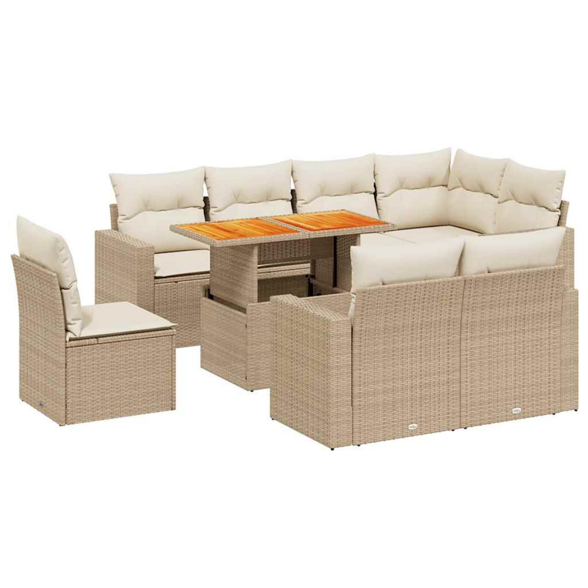 Set de sofás de jardín 9 pzas con cojines ratán sintético beige