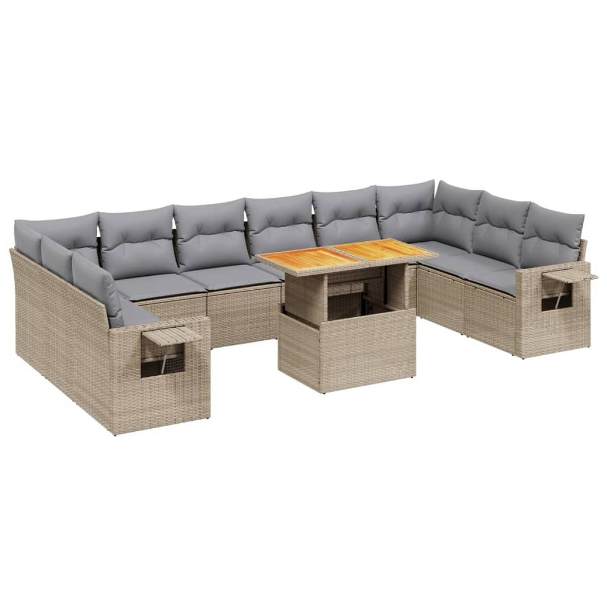 Set de sofás de jardín 11pzas con cojines ratán sintético beige