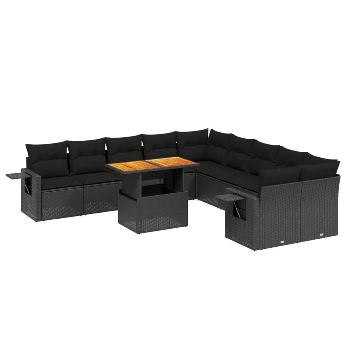 Set de sofás de jardín 11 pzas y cojines ratán sintético negro