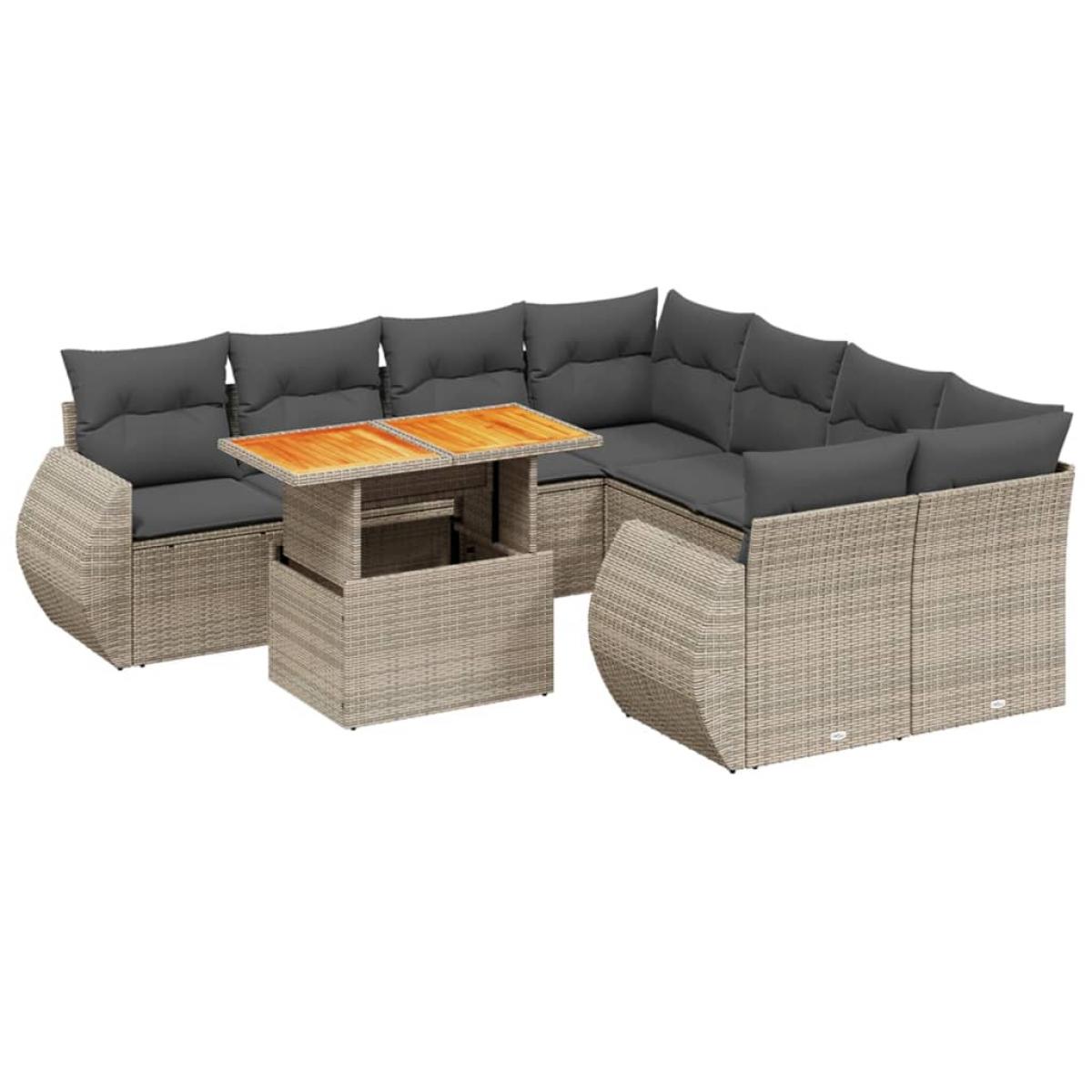 Set de muebles de jardín 9 pzas y cojines ratán sintético gris