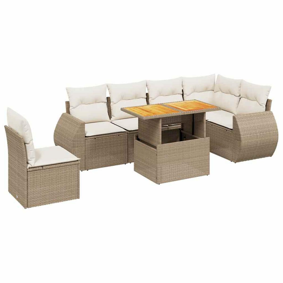 Set sofás de jardín 7 piezas y cojines ratán sintético beige