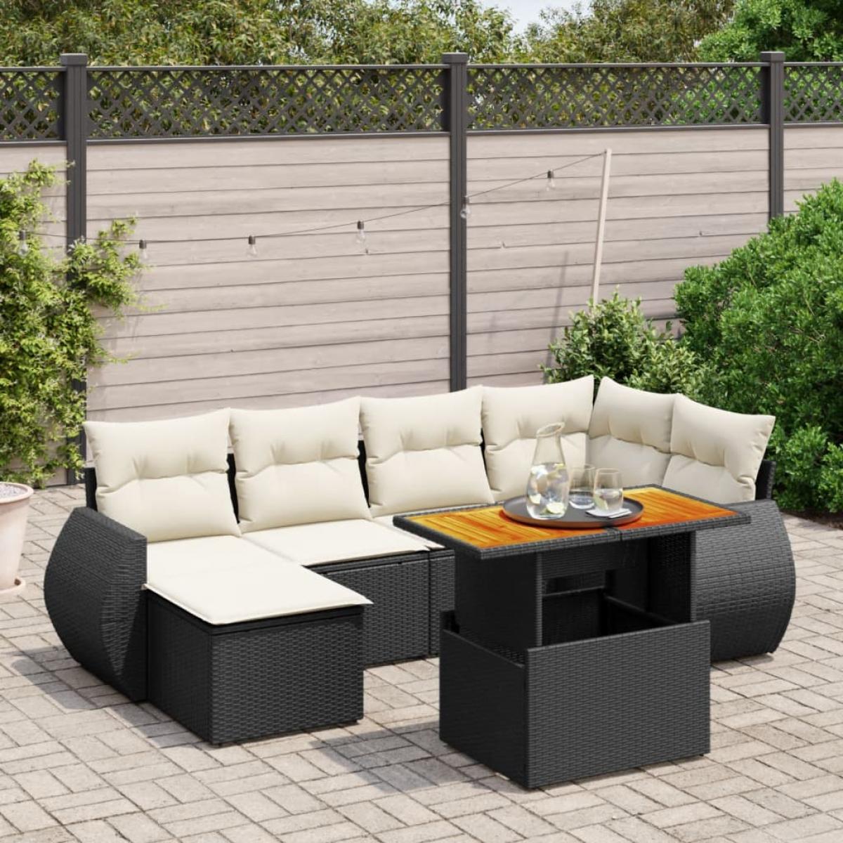 Set de sofás de jardín 7 pzas con cojines ratán sintético negro