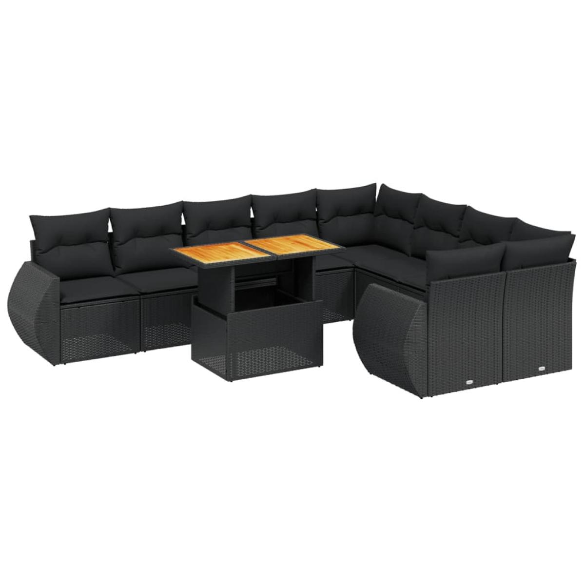Set de sofás de jardín 10 pzas cojines ratán sintético negro
