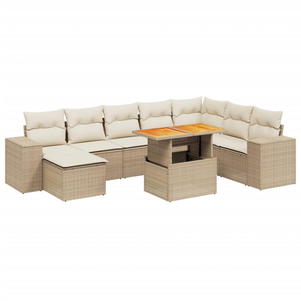 Set de sofás de jardín 9 pzas con cojines ratán sintético beige