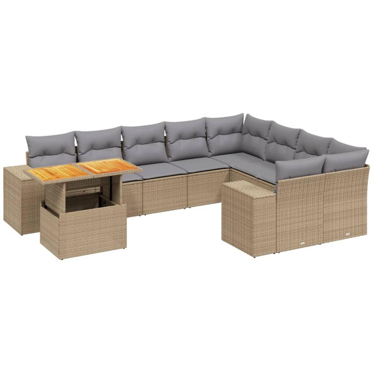 Juego de sofás jardín con cojines beige 10 pzas ratán sintético