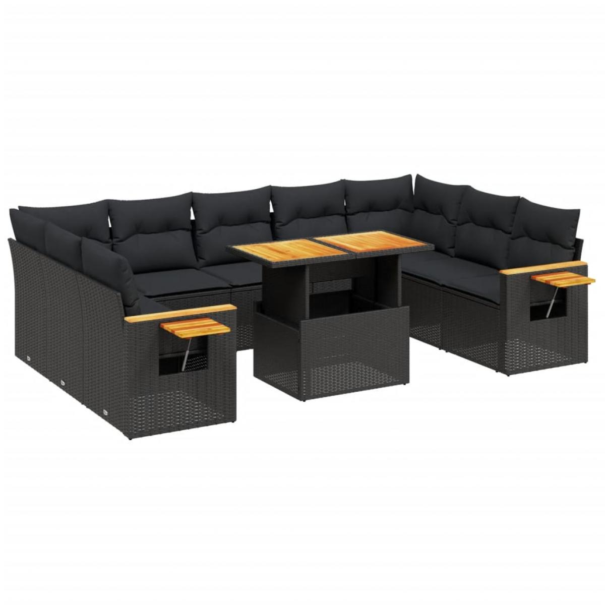 Set de sofás de jardín 11 pzas y cojines ratán sintético negro