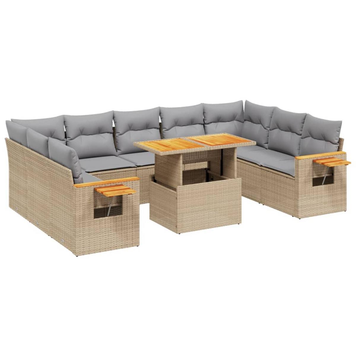 Set de sofás de jardín 11pzas con cojines ratán sintético beige