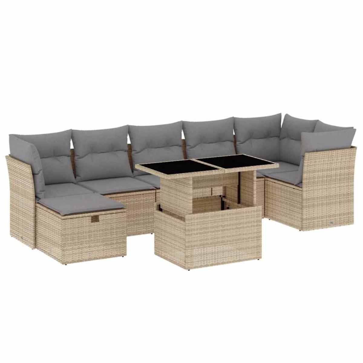 Set de sofás de jardín y cojines 8 piezas ratán sintético beige