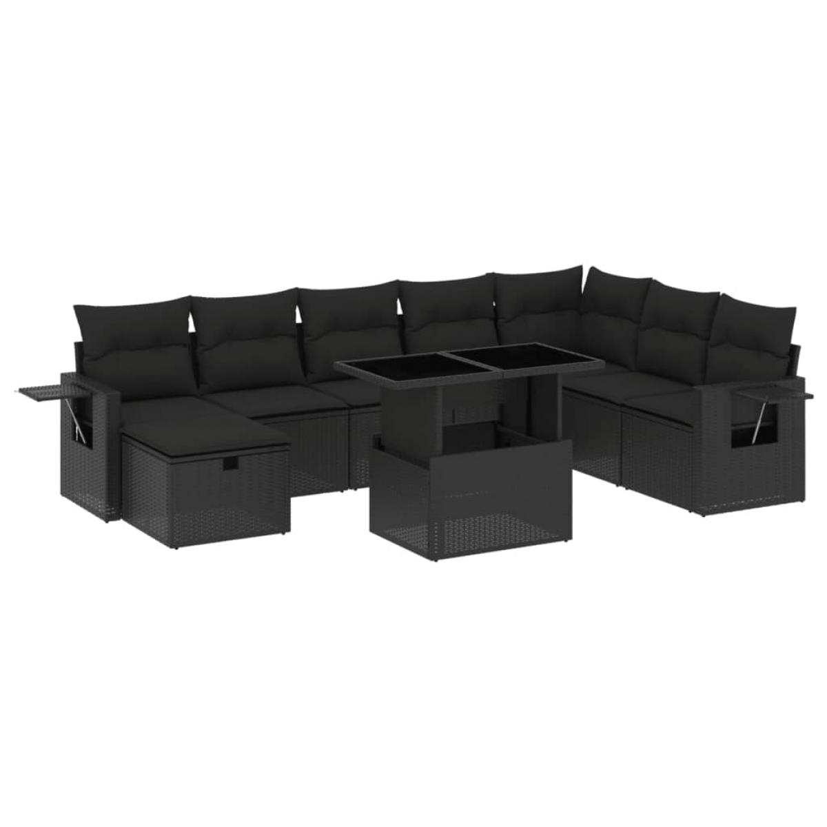 Set de sofás de jardín 8 piezas y cojines ratán sintético negro