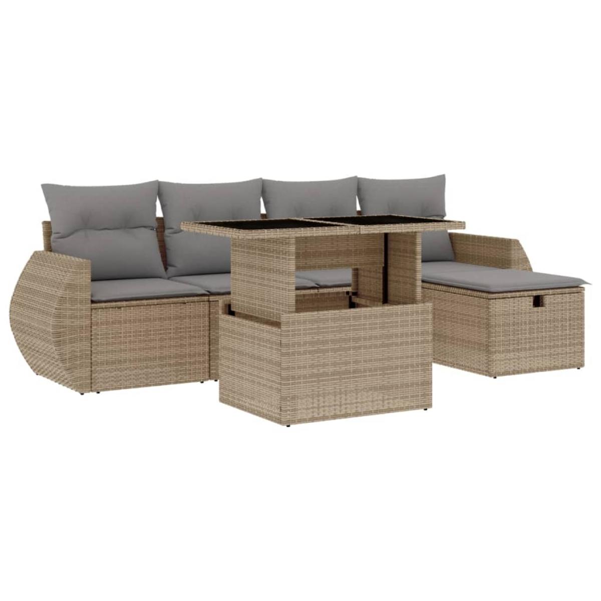 Juego de sofás jardín con cojines 6 pzas ratán sintético beige