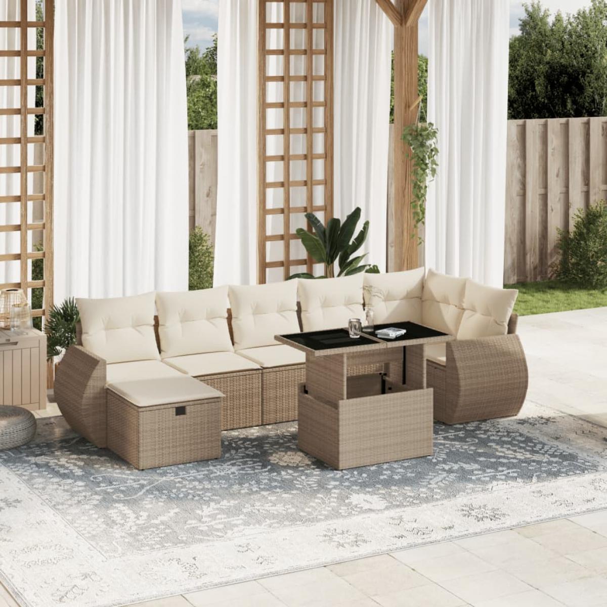 Set de sofás de jardín y cojines 8 piezas ratán sintético beige