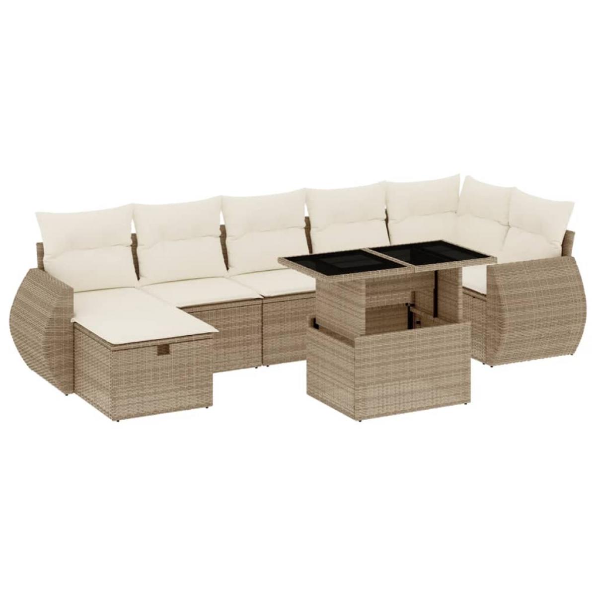Set de sofás de jardín y cojines 8 piezas ratán sintético beige